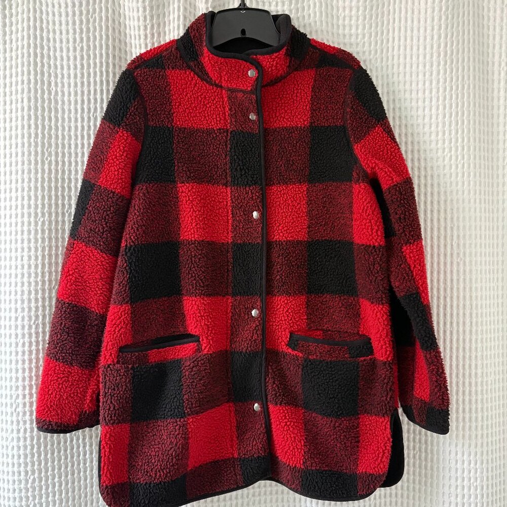 Old Navy buffalo plaid check red black cozy women's sherpa jacket size small